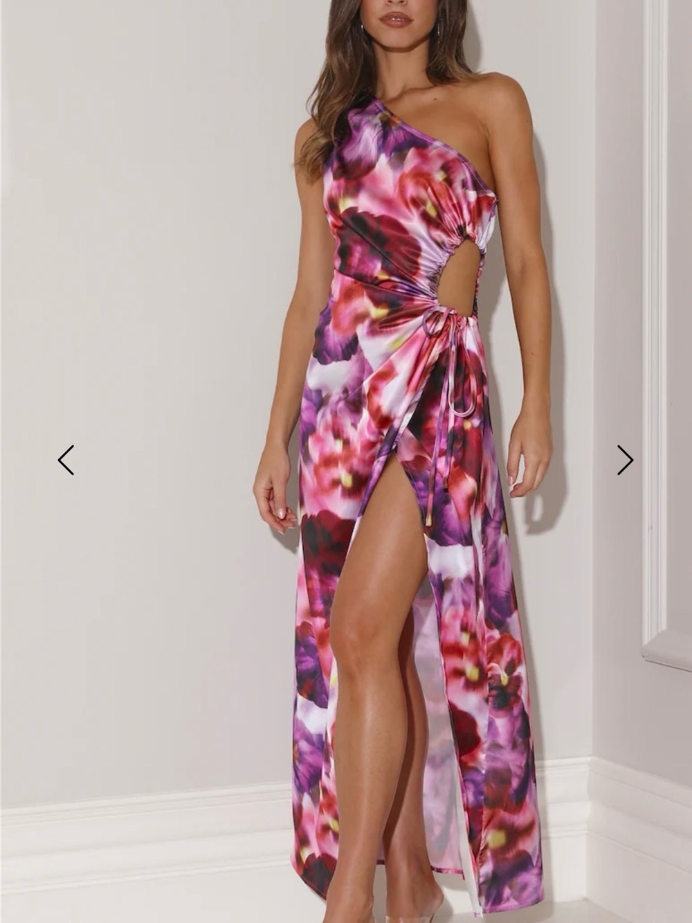 Hello Molly One-Shoulder Floral Maxi Dress in Purple and Pink